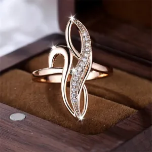 Unique Infinity Geometric Tree Leaf Champagne Rolled 14K Rose Gold AAA  Zircon Diamonds Rings Cocktail Party Jewelry