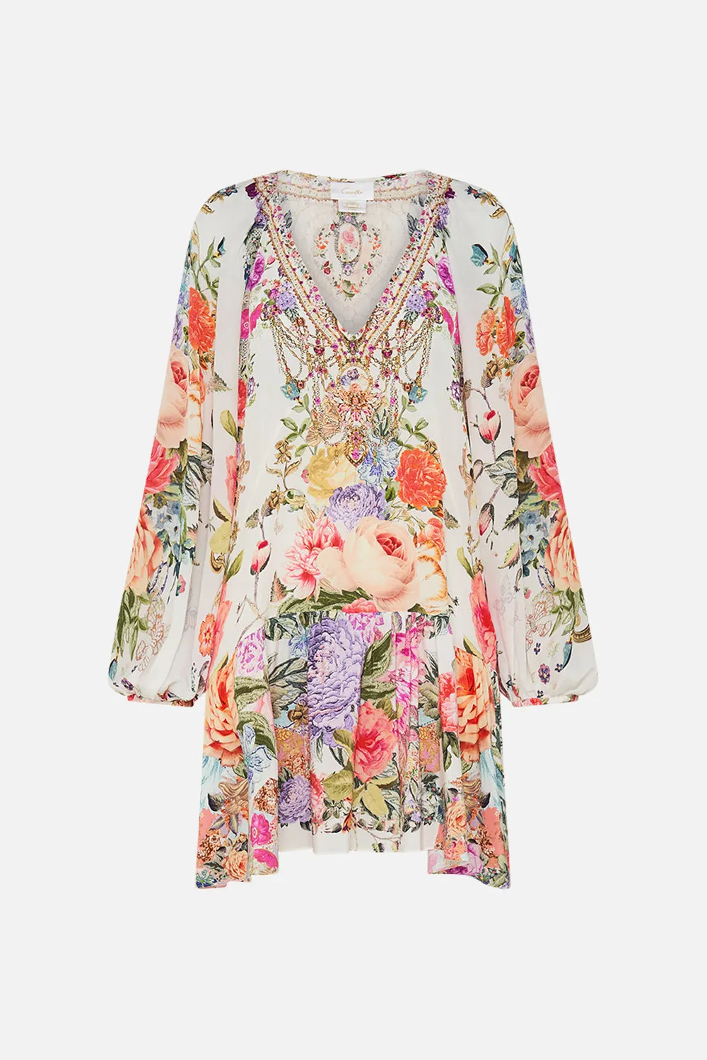 V NECK DRESS WITH BLOUSON SLEEVE SEW YESTERDAY