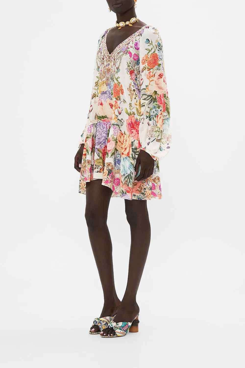 V NECK DRESS WITH BLOUSON SLEEVE SEW YESTERDAY