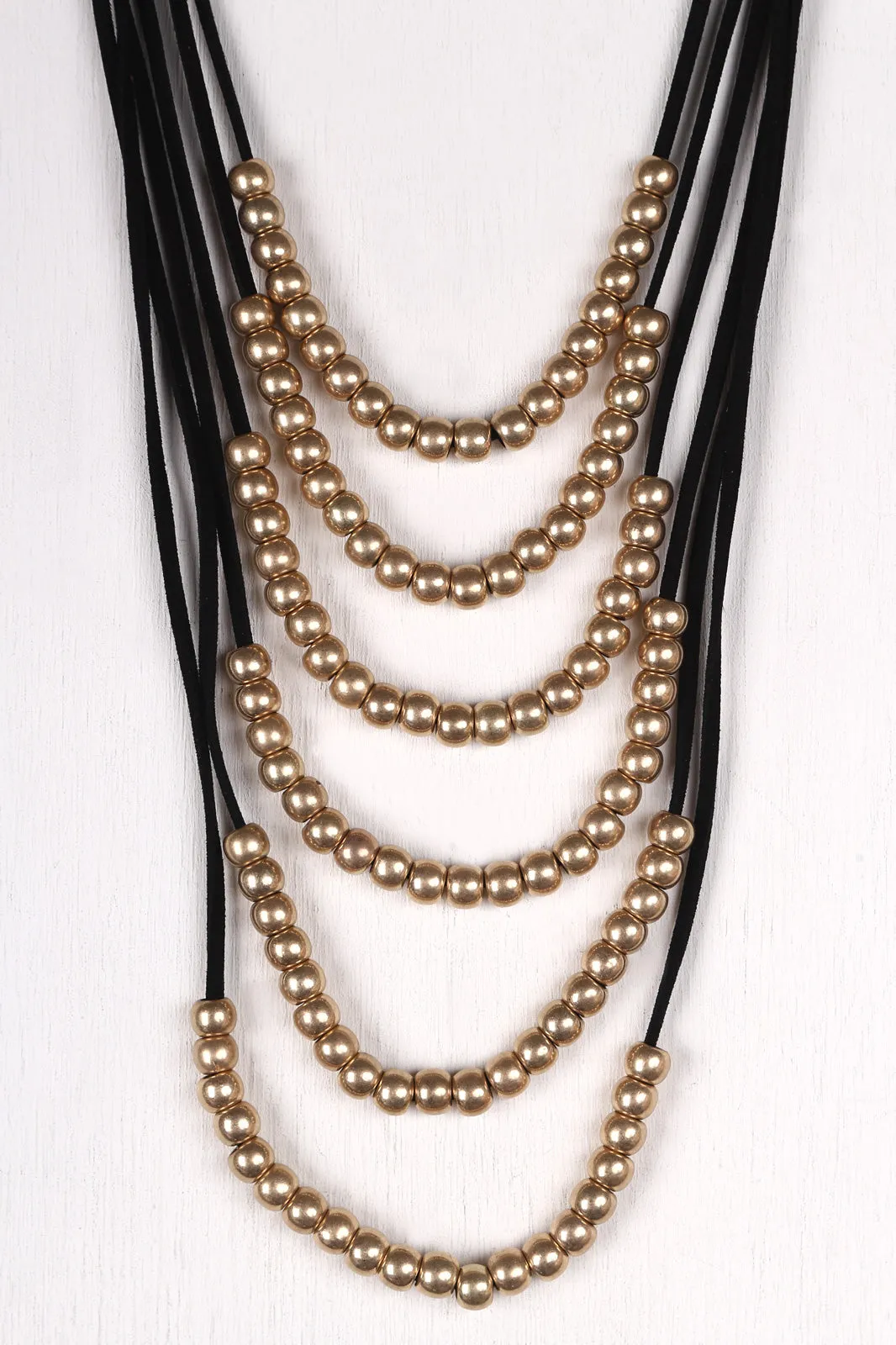 Vegan Suede Layered Beaded Necklace