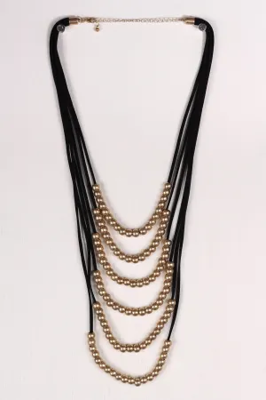 Vegan Suede Layered Beaded Necklace