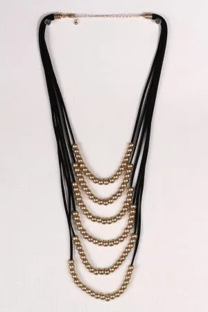 Vegan Suede Layered Beaded Necklace
