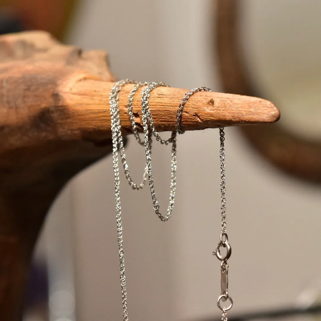 Vintage 14K White Gold Loose Rope Chain, Sparkling White Gold Chain, 1mm Dainty White Gold Chain, Pendant/Charm Necklace, 18 1/8" L