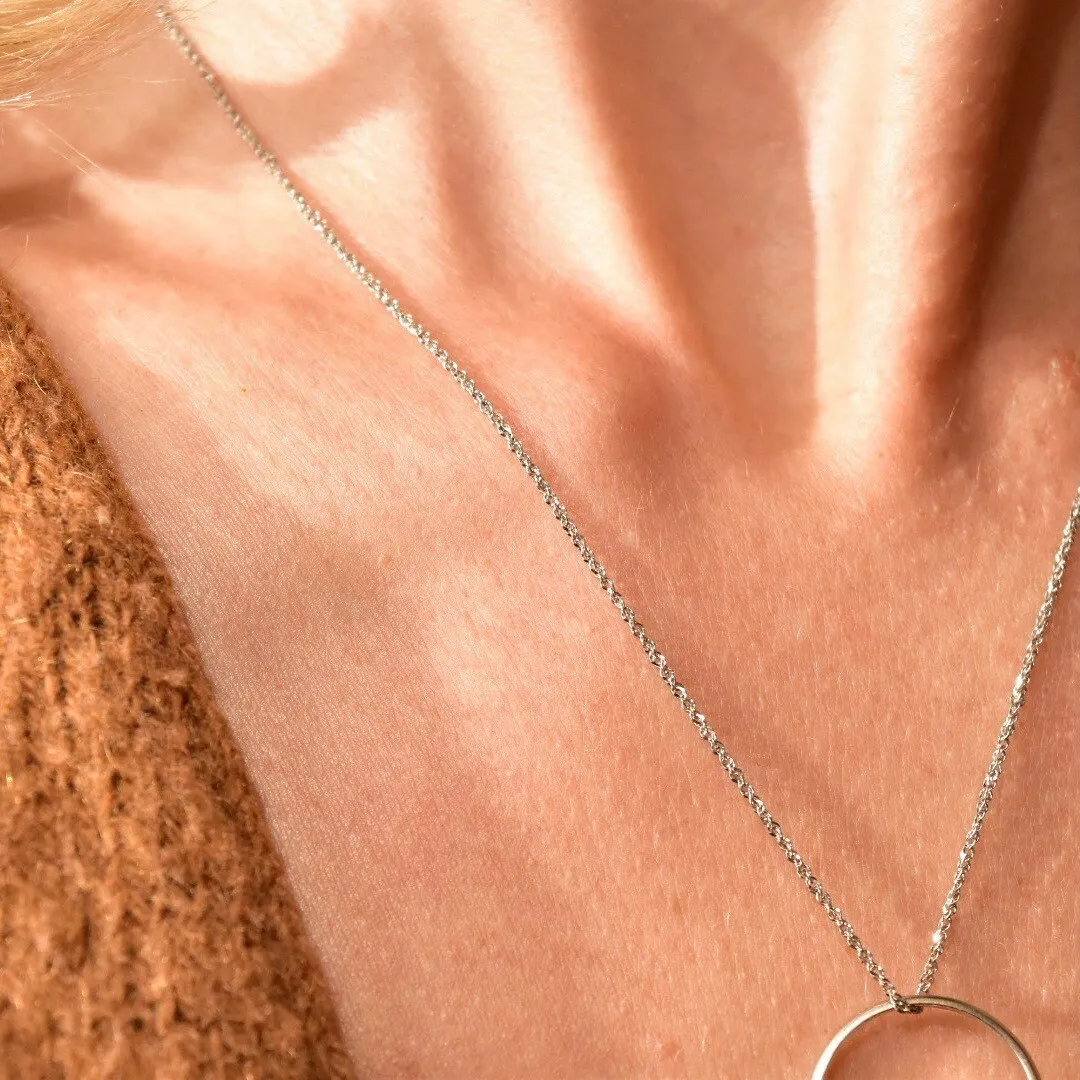 Vintage 14K White Gold Loose Rope Chain, Sparkling White Gold Chain, 1mm Dainty White Gold Chain, Pendant/Charm Necklace, 18 1/8" L