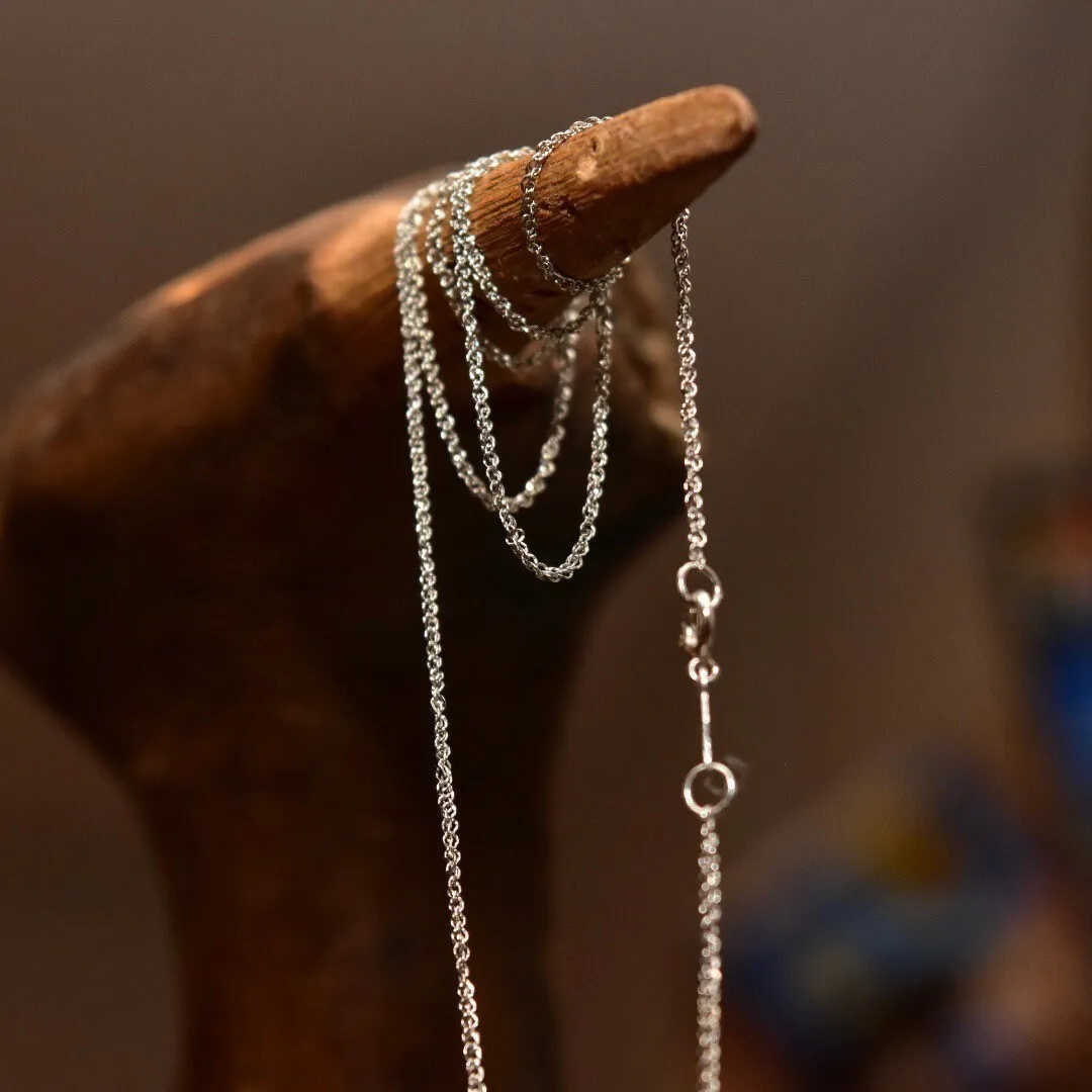Vintage 14K White Gold Loose Rope Chain, Sparkling White Gold Chain, 1mm Dainty White Gold Chain, Pendant/Charm Necklace, 18 1/8" L