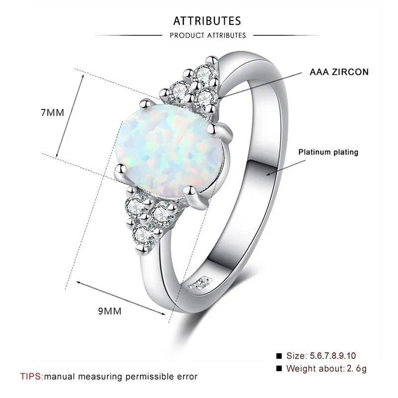Vintage Design Oval White Created Opal Gemstone Ring