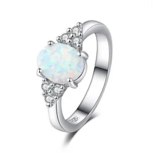 Vintage Design Oval White Created Opal Gemstone Ring