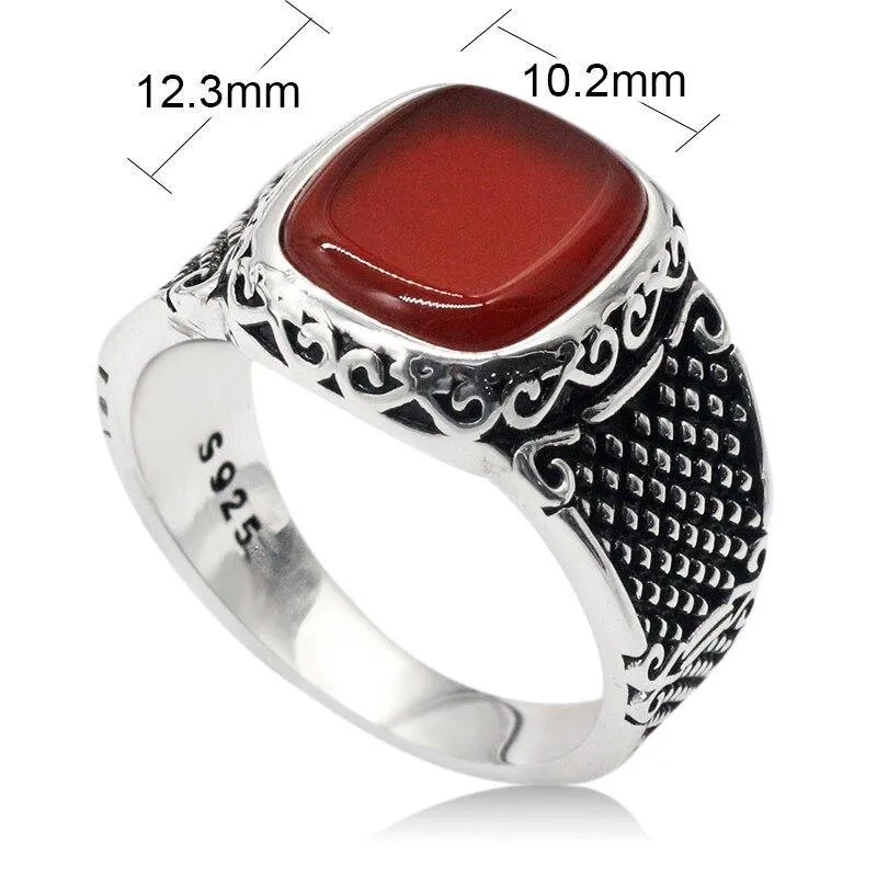 Vintage Handmade Natural Red Agate Square Signet Ring