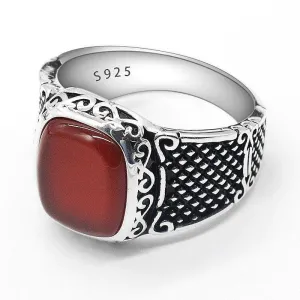 Vintage Handmade Natural Red Agate Square Signet Ring