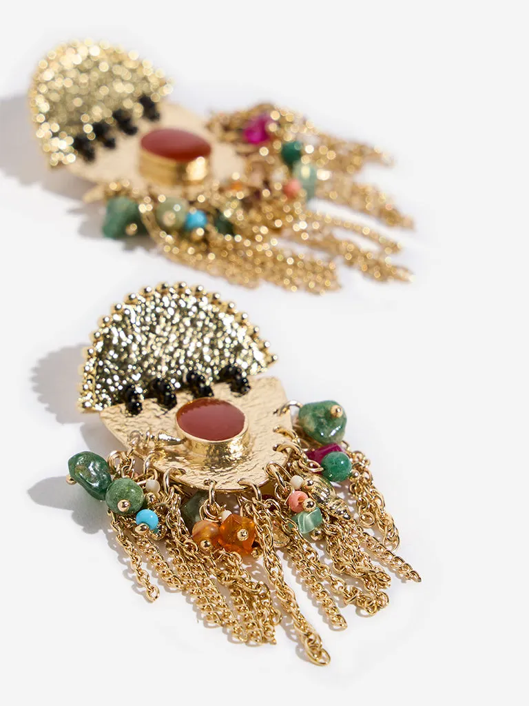 Westside Accessories Gold Gemstone Dangler Boho Earrings