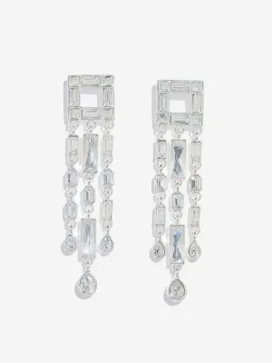 Westside Accessories Silver Baguette Three Lines Dangler Earrings