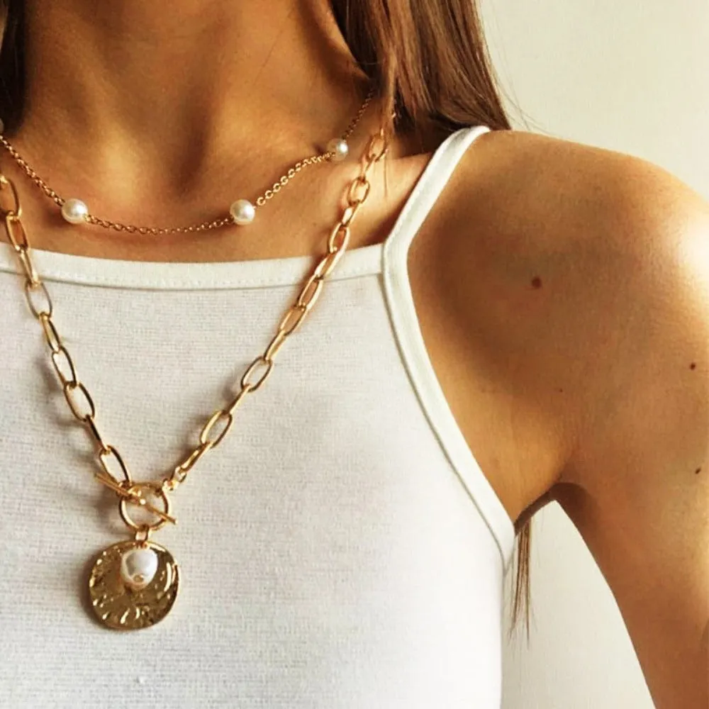 women's chokers linkedin necklace goldcolor pendants pearl bead collar ✈️ free.shipping