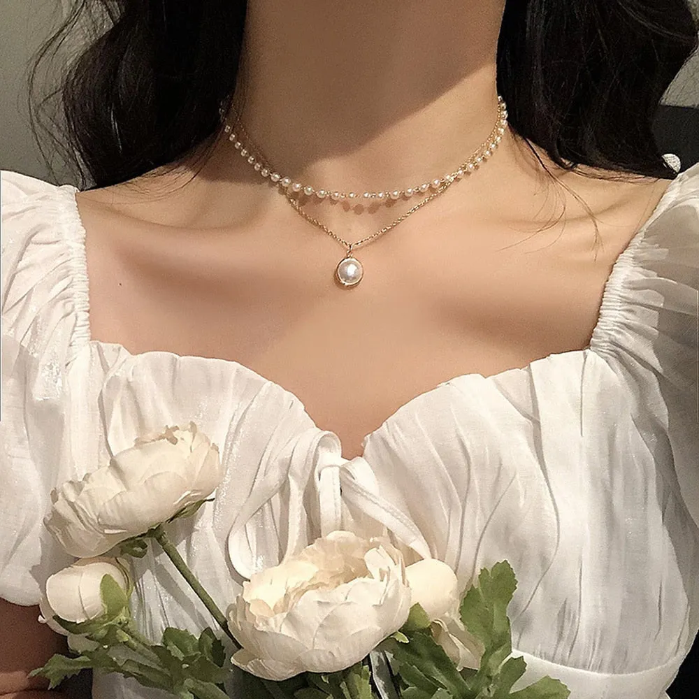 women's chokers linkedin necklace goldcolor pendants pearl bead collar ✈️ free.shipping