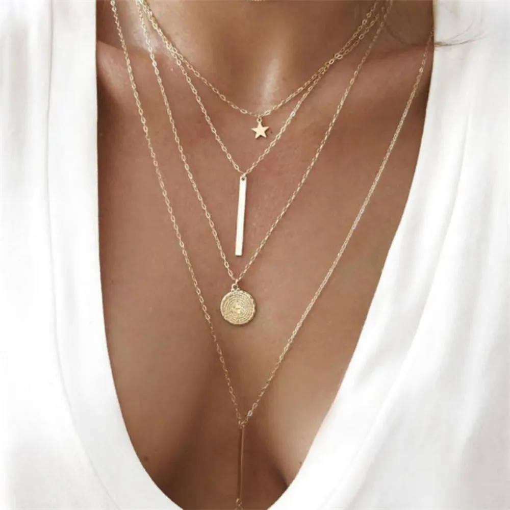 women's necklaces bohemian goldcolor silver pendants collar jewelry ✈️ free.shipping