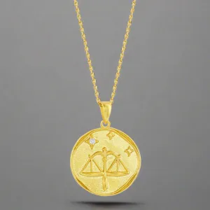 YGP Sterling 'Libra' CZ Circle Zodiac Pendant w/Chain