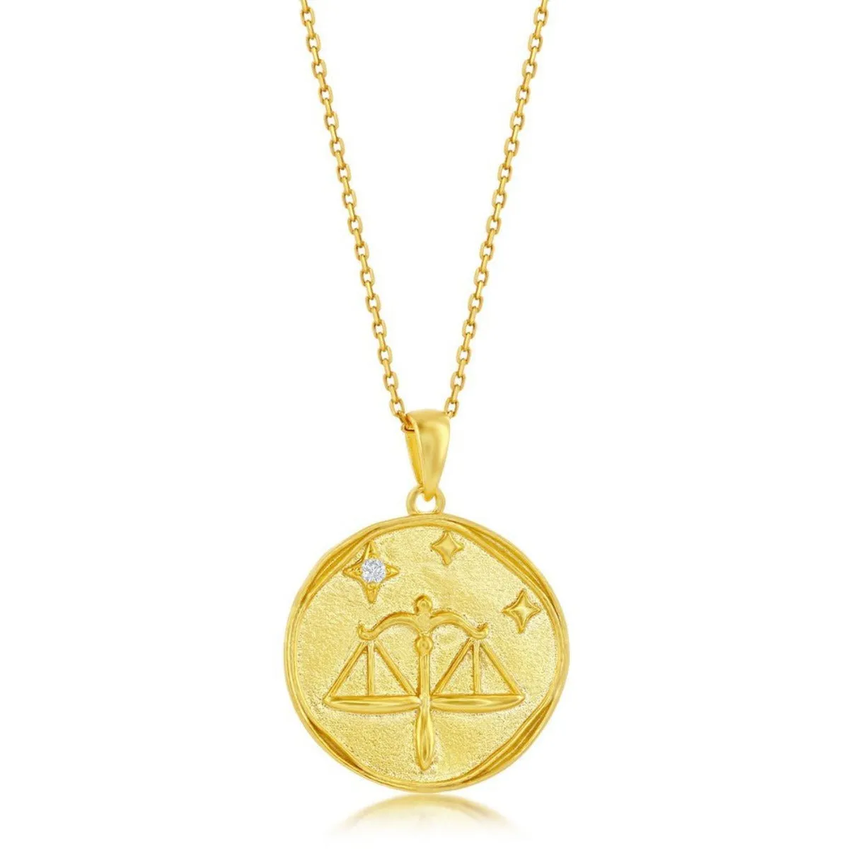 YGP Sterling 'Libra' CZ Circle Zodiac Pendant w/Chain
