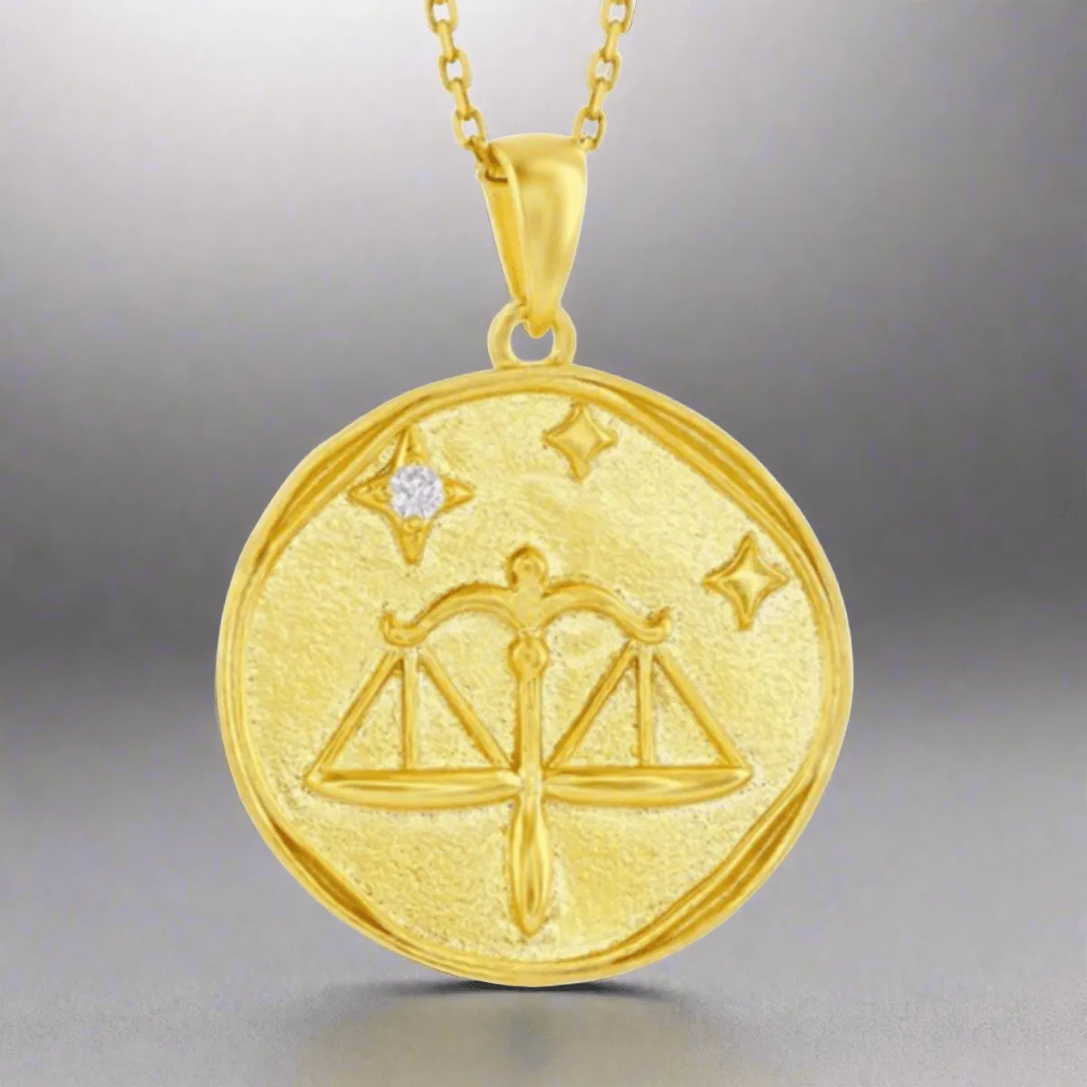 YGP Sterling 'Libra' CZ Circle Zodiac Pendant w/Chain